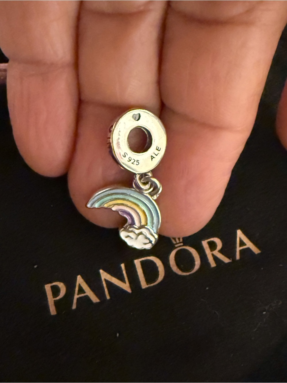 Pandora Sterling Silver Rainbow & Cloud Dangle Charm with Pastel Accents